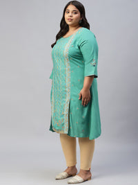 W Women Green Ethnic Motifs Printed Kurta