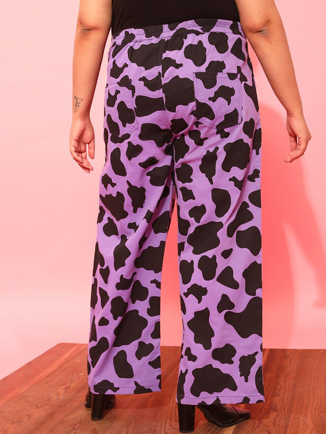 CURVY STREET Women Plus Size Lavender Printed Relaxed Straight Leg Pure Cotton Trousers