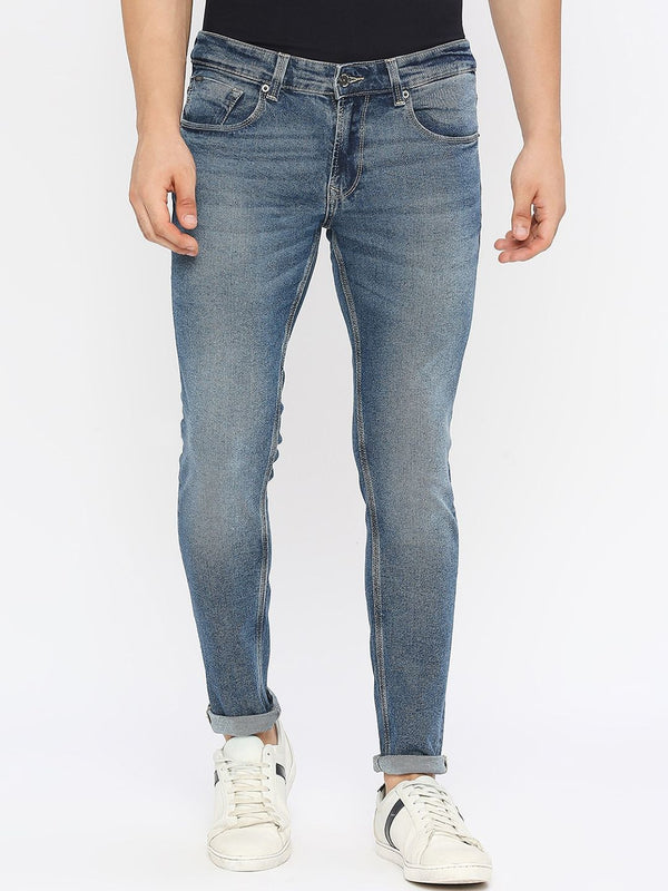 Spykar Men Clean Look Heavy Fade Whiskers & Chevrons Super Skinny Fit Cotton Jeans