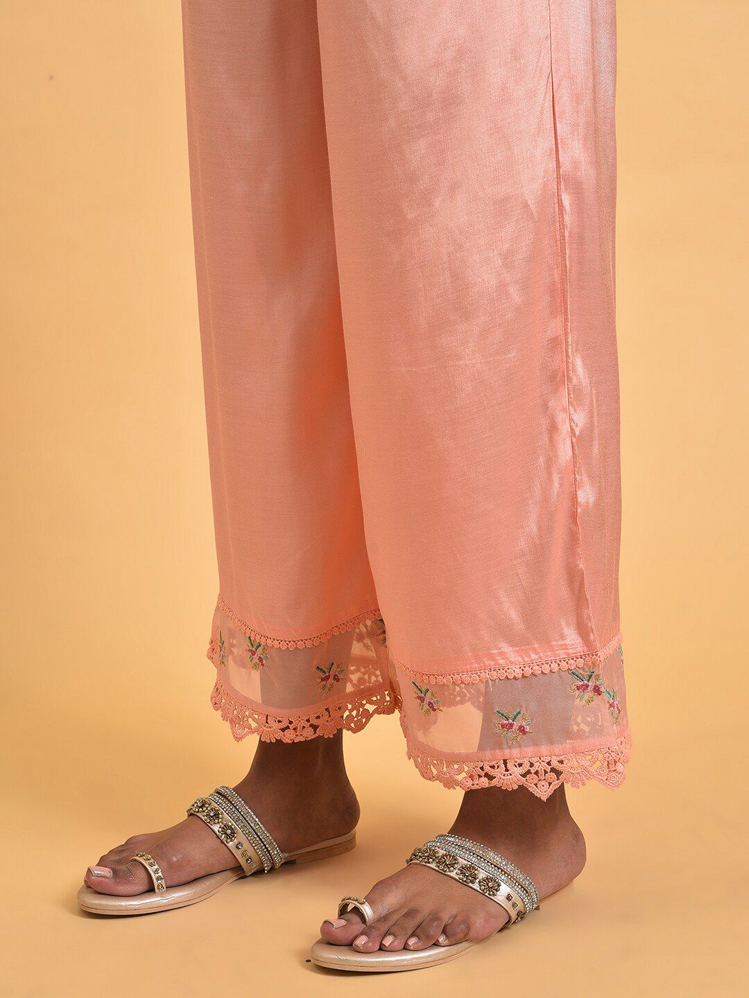 W Women Floral Embroidered Wide Leg Trousers