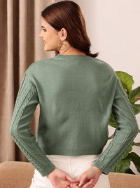 STREET 9 Green Cable Knit Self Design Acrylic Pullover Sweater