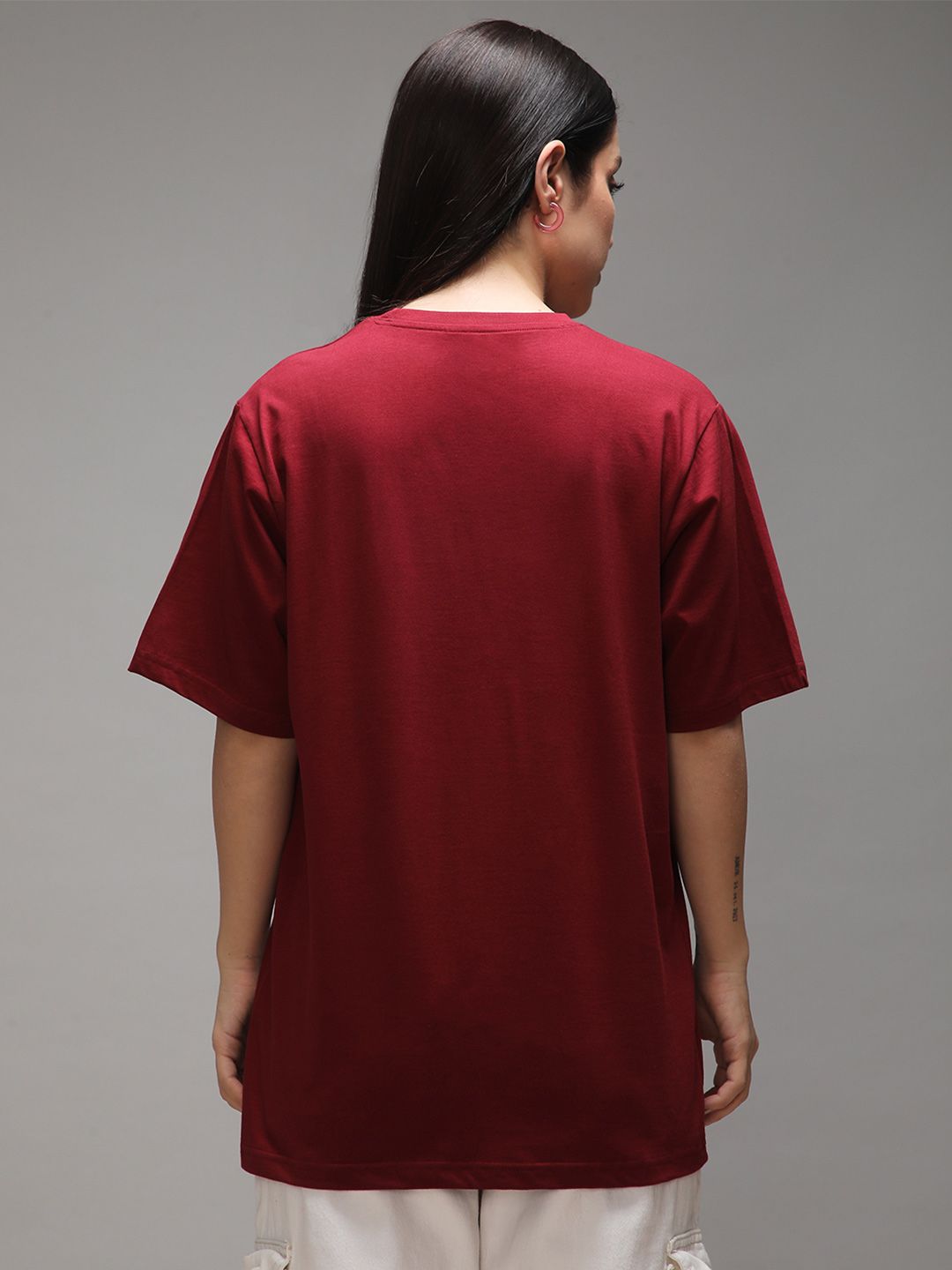 DILLINGER Women Short Sleeve Oversized Crew Neck Embroidery Tshirt