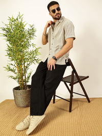 Thomas Scott Men Vertical Stripes Striped Semi-Sheer Casual Crochet Shirt