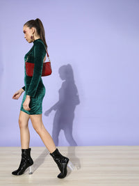 STREET 9 Women Gorgeous Green Solid Velvet Dress
