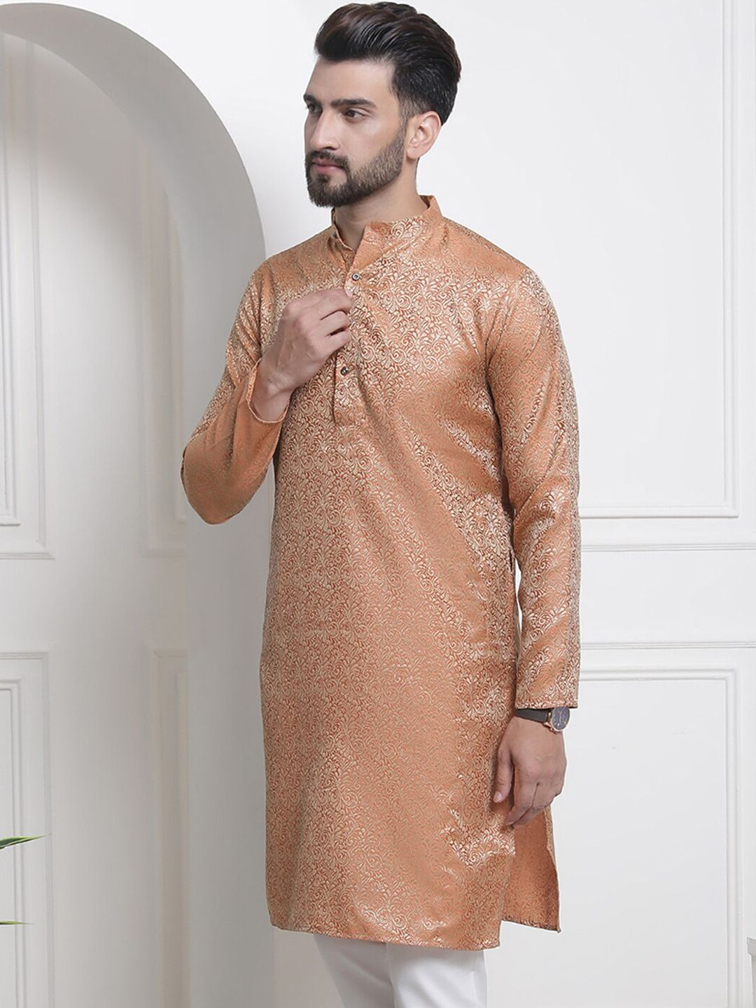 SOJANYA Motif Etnik Rekaan Tenunan Kolar Mandarin Jacquard Kurta