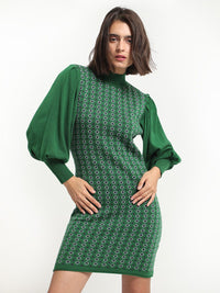 RAREISM Geometric Self Design Acrylic High Neck Sheath Winter Dresses