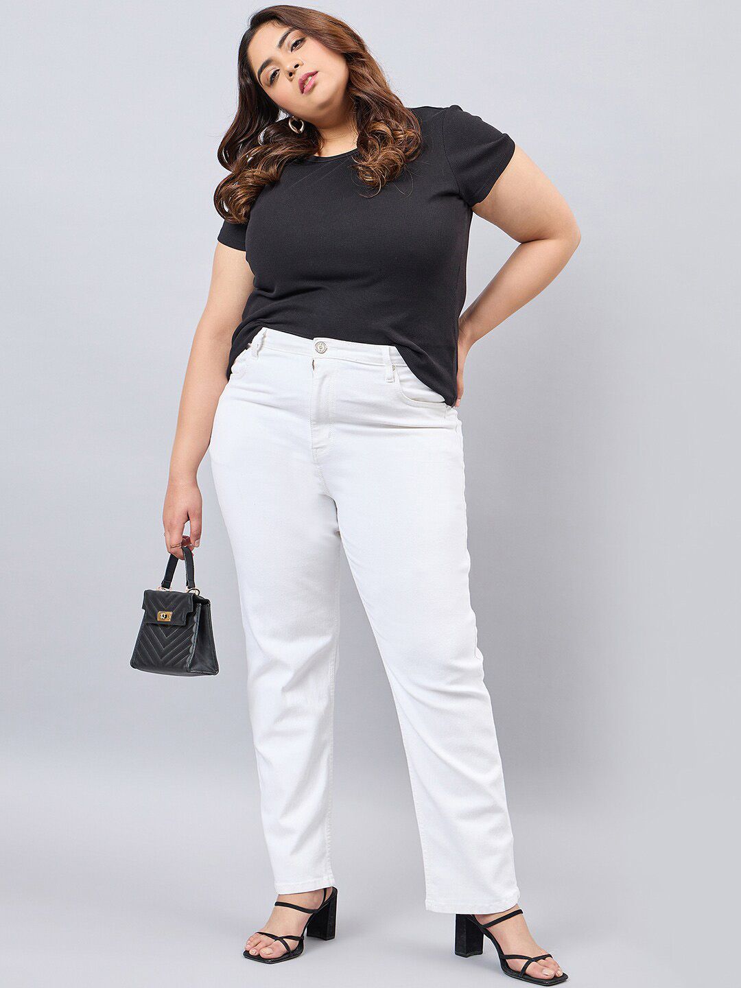 Style Quotient Women Plus Size White Straight Fit High Rise Stretchable Denim Jeans