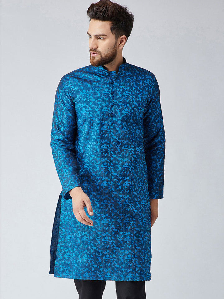 SOJANYA Men Blue Woven Design Straight Kurta