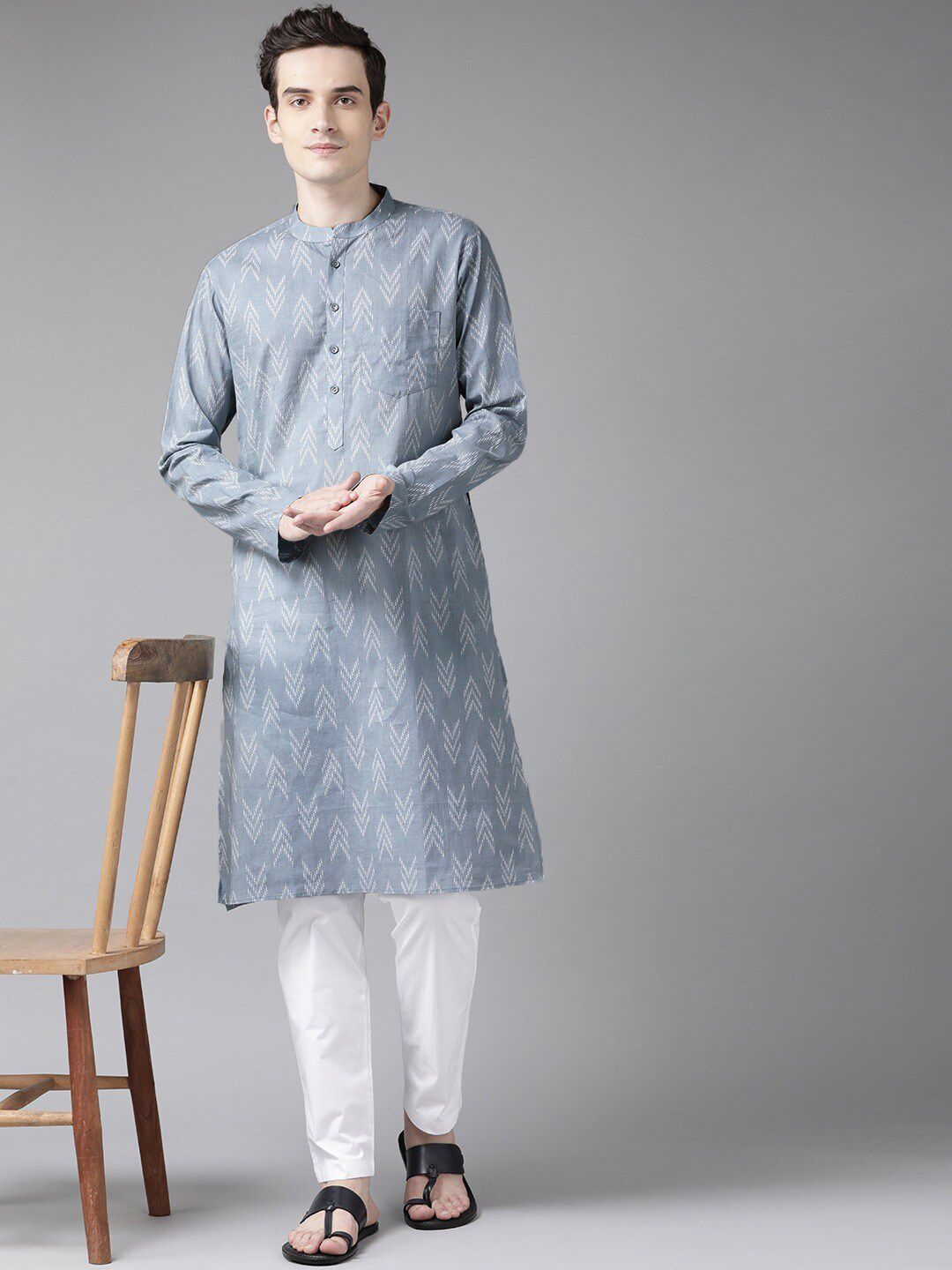 See Designs Men Grey Printed Kurta