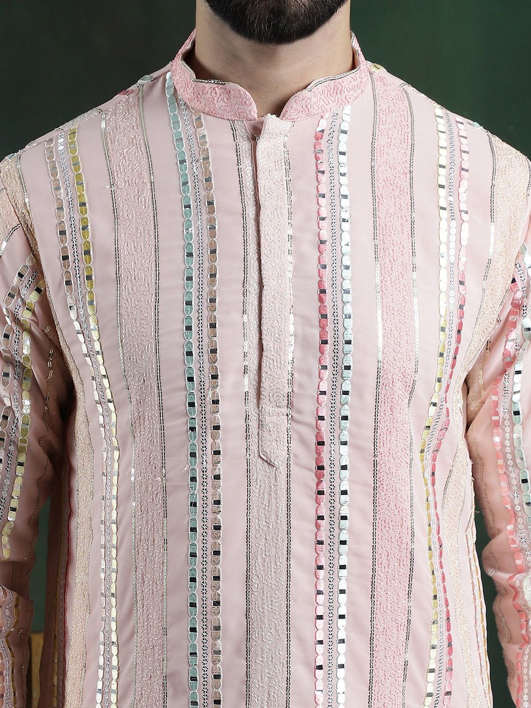 SOJANYA LUXE Kurta Kolar Mandarin Lengan Panjang Sulam Biasa dengan Piyama
