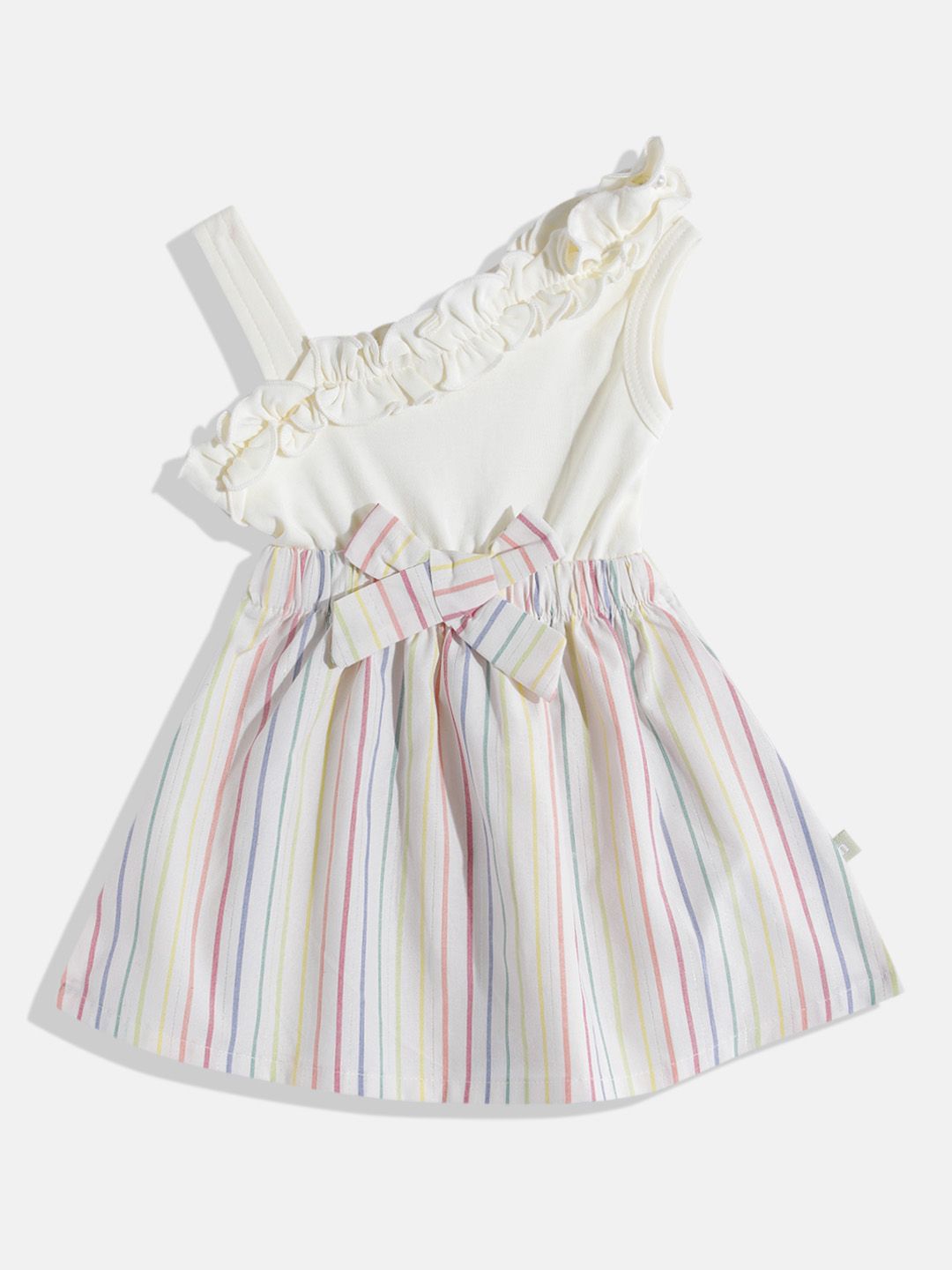 Moms Love Infant Girls Striped Pure Cotton Dress with Bow Detail