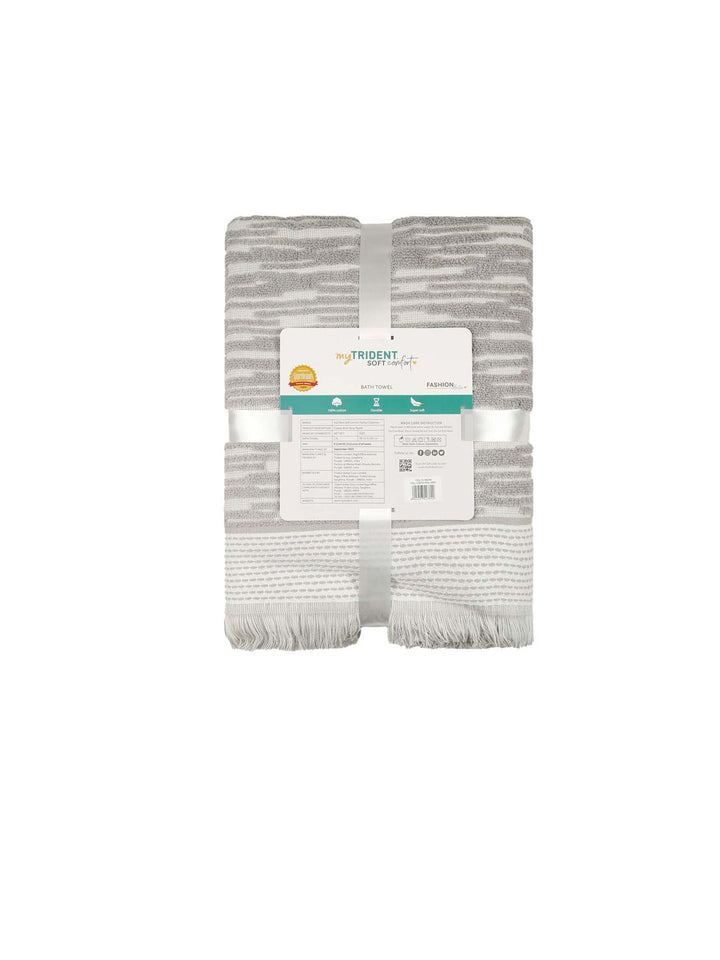 MYTRIDENT Grey & White Striped Printed Cotton 500 GSM Bath Towel