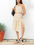 DressBerry Adorable Allure One-Shoulder Tie-Up Printed Co-Ords