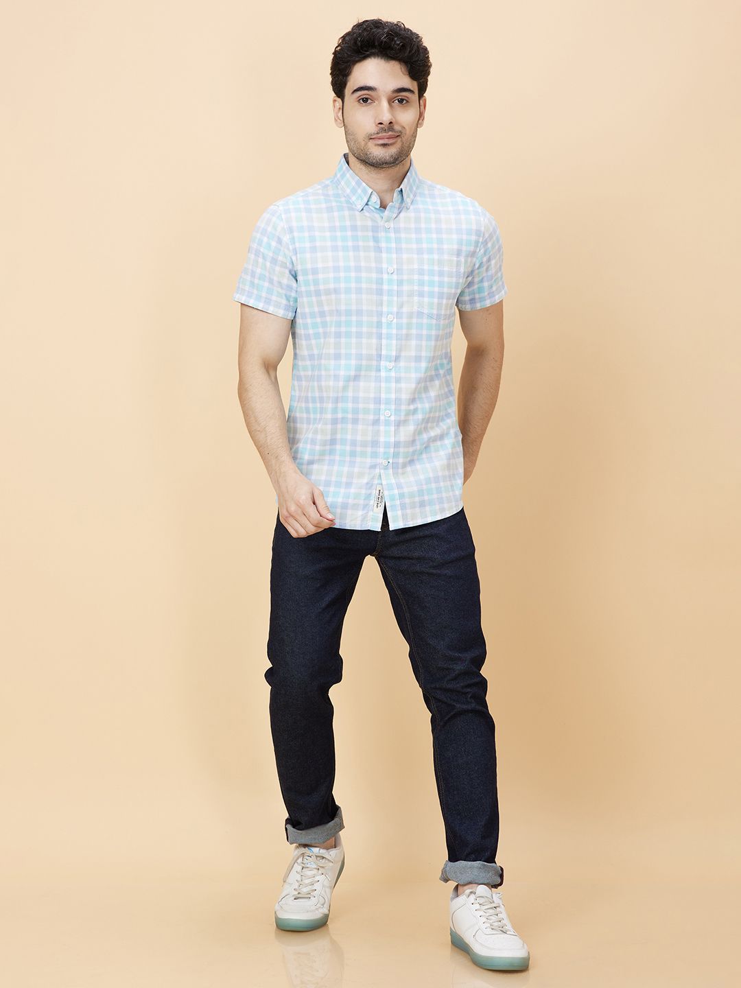 Being Human Men Slim Fit Tartan Checks Button-Down Collar Opaque Checked Casual Shirt