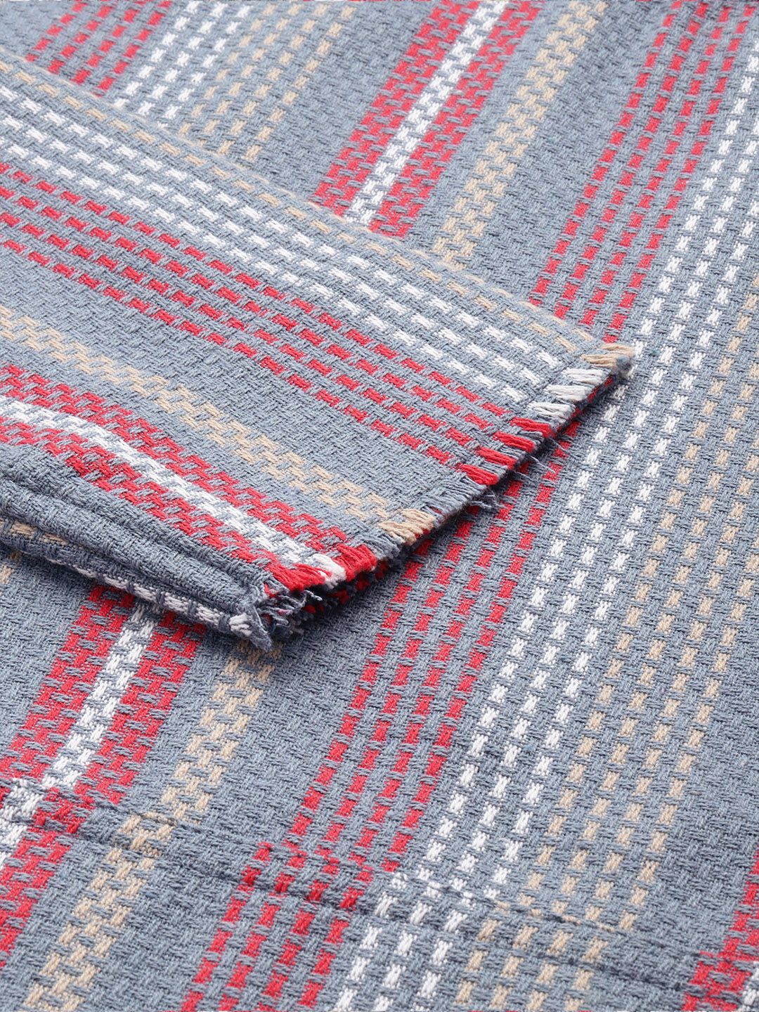 The Indian Garage Co Self Striped Hooded Pure Cotton Sweatshirt