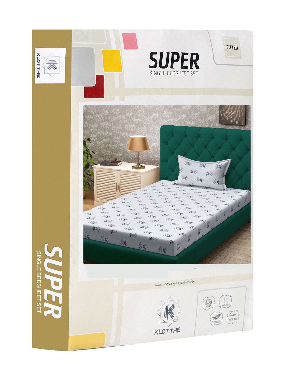 KLOTTHE White & Grey Floral Printed 300 TC Fitted Single Bedsheet With 1 Pillow Cover