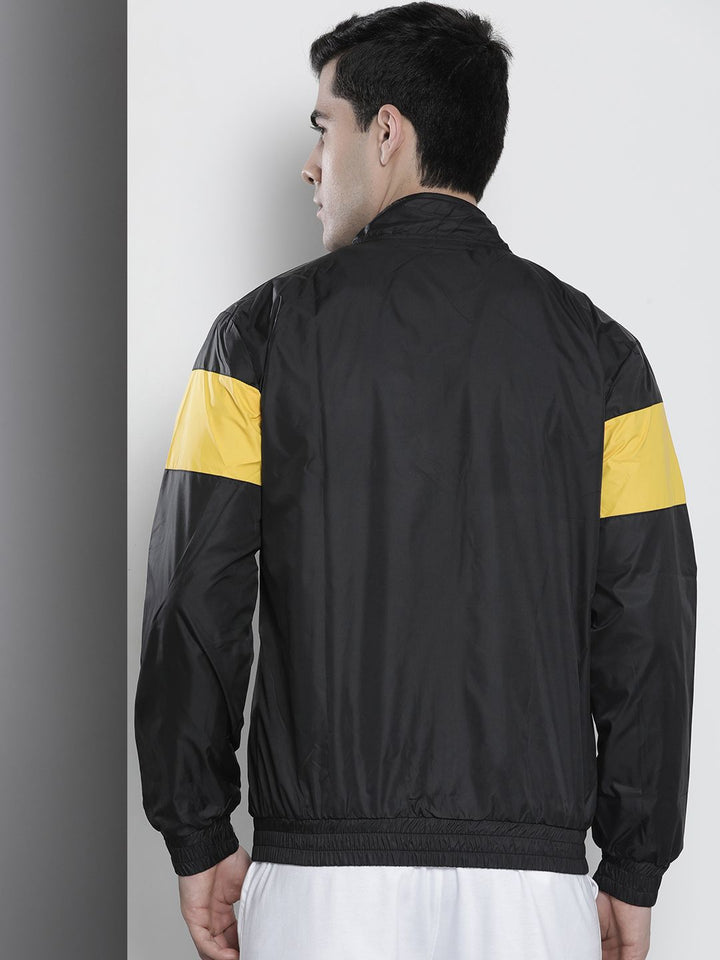 The Indian Garage Co Men Black & Yellow Colourblocked Windcheater Outdoor Sporty Jacket