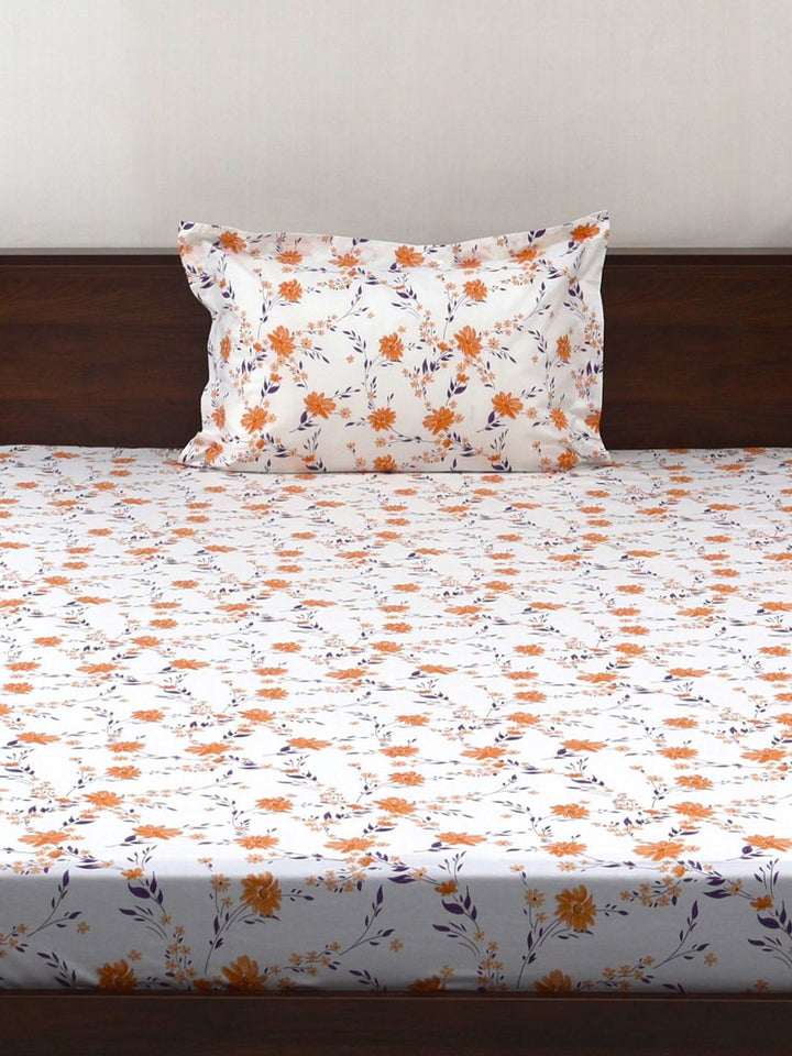 BOMBAY DYEING Vintage Mustard Printed Pure Cotton 180 TC  Bedsheet Set 1.52 m X 2.28 m
