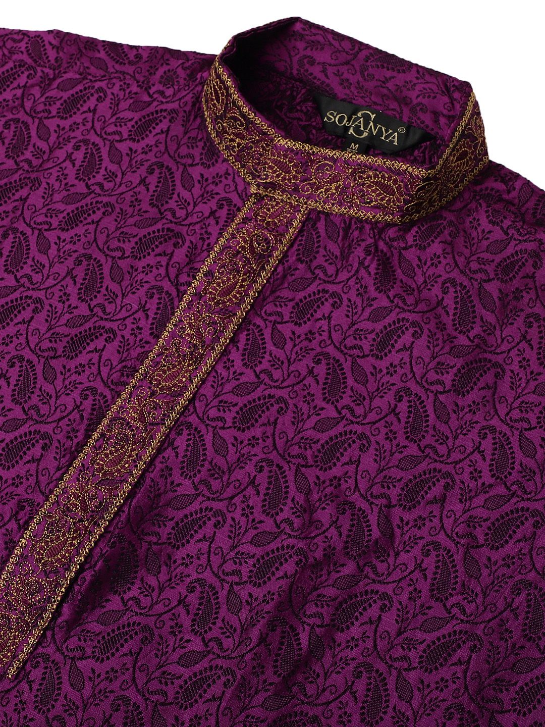 SOJANYA Men Purple Woven Design Straight Kurta