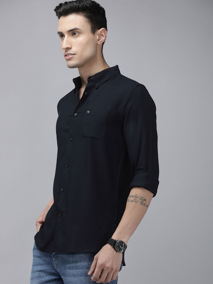 THE BEAR HOUSE Men Navy Blue Slim Fit Casual Shirt