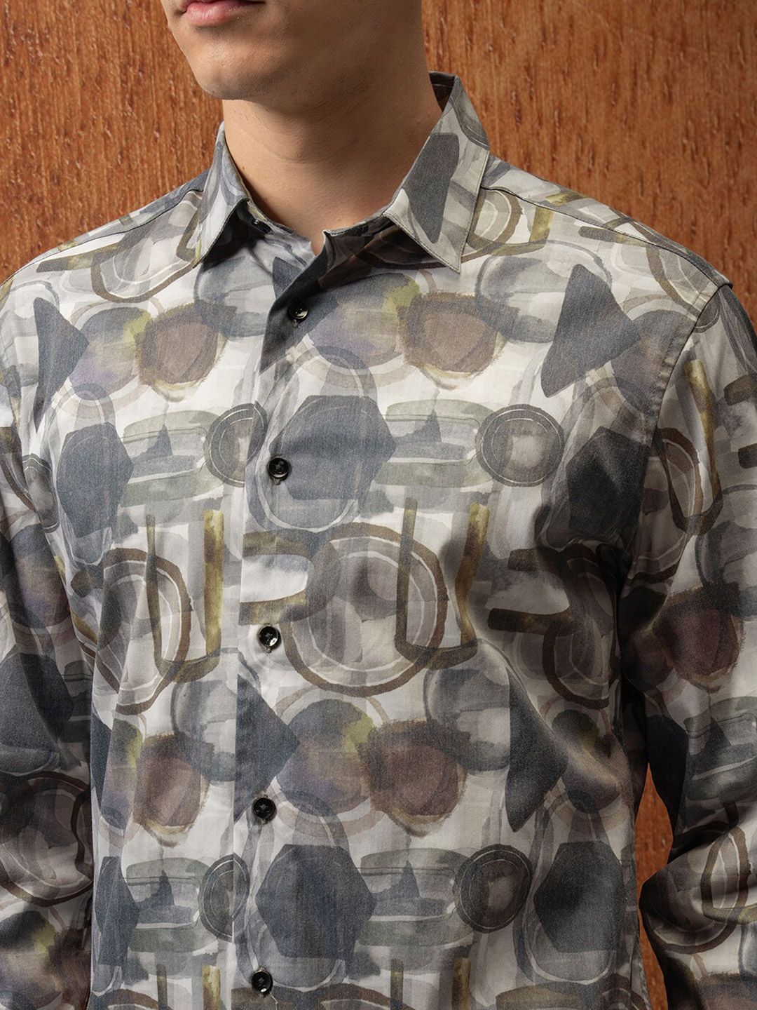 LOCOMOTIVE Satin Abstract Printed Party Shirt