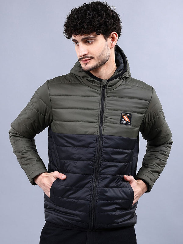 The Indian Garage Co Men Colourblock Regular Fit Hooded Puffer Jacket