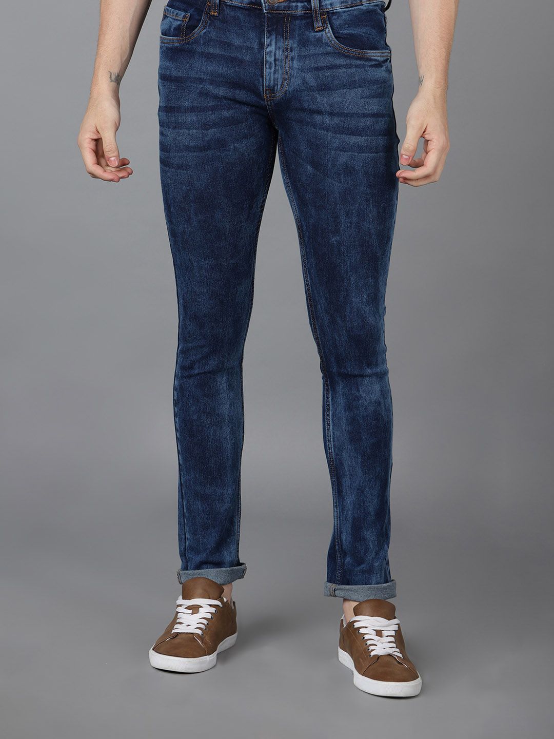 Urbano Fashion Men  Skinny Fit Low Distress Heavy Fade Stretchable Cotton Jeans