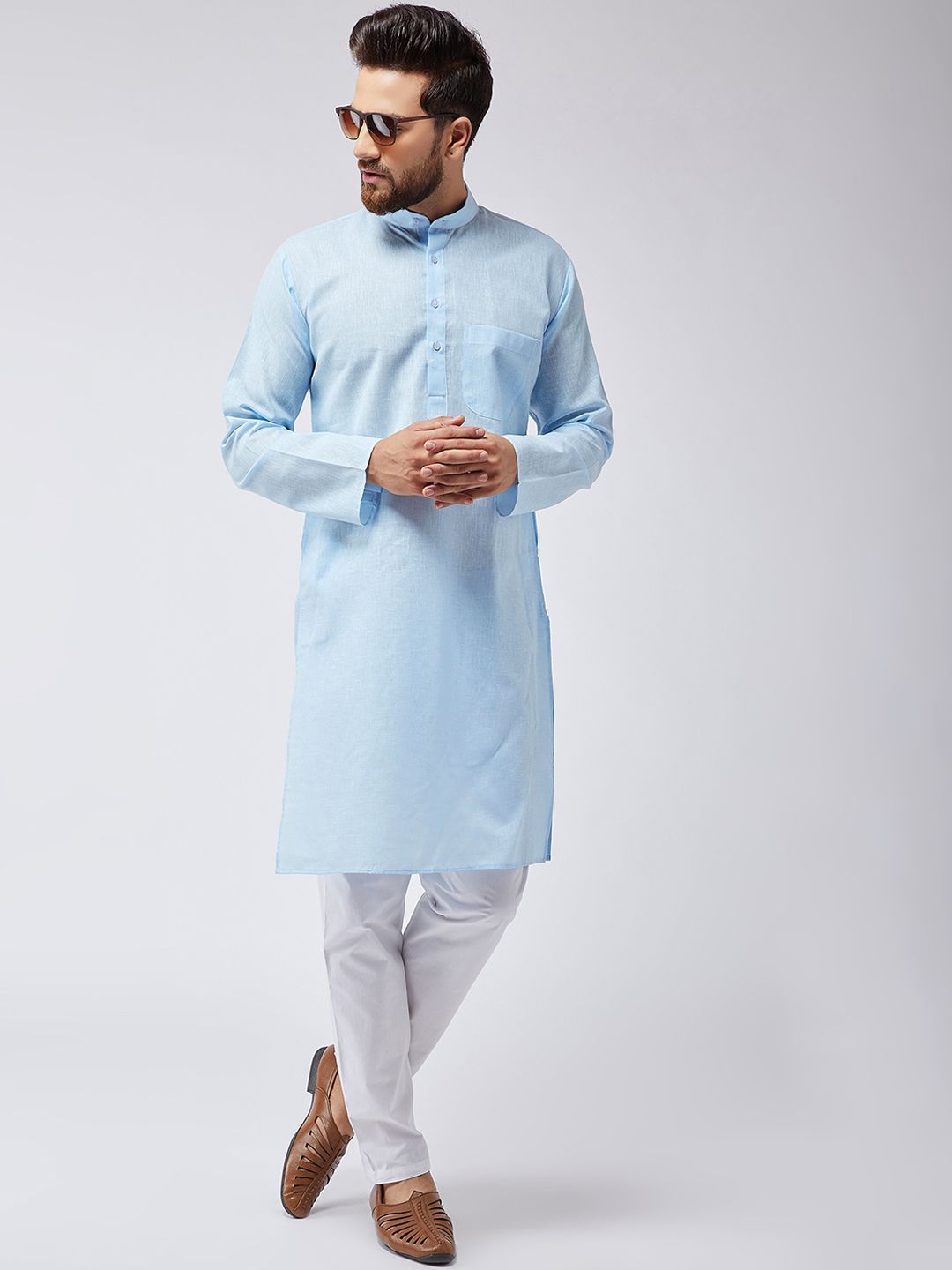SOJANYA Men Blue Solid Straight Kurta