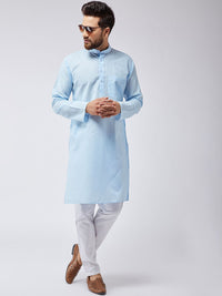 SOJANYA Men Blue Solid Straight Kurta
