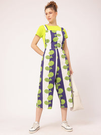 DressBerry Playful Yet Chic Stripe & Flower Printed Shoulder Straps Capri Jumpsuit