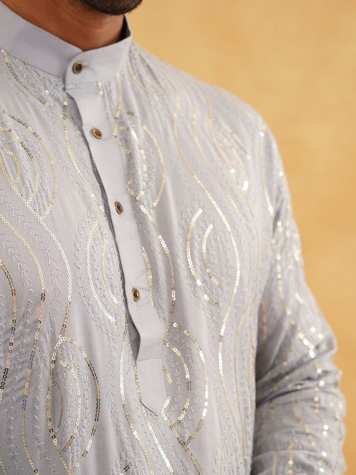 SOJANYA Lelaki Sulam Kurta Kapas Tulen dengan Churidar