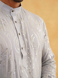 SOJANYA Lelaki Sulam Kurta Kapas Tulen dengan Churidar