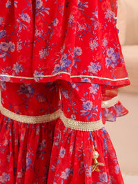 pspeaches Girls Floral Printed Regular A-Line Kurta & Sharara With Dupatta