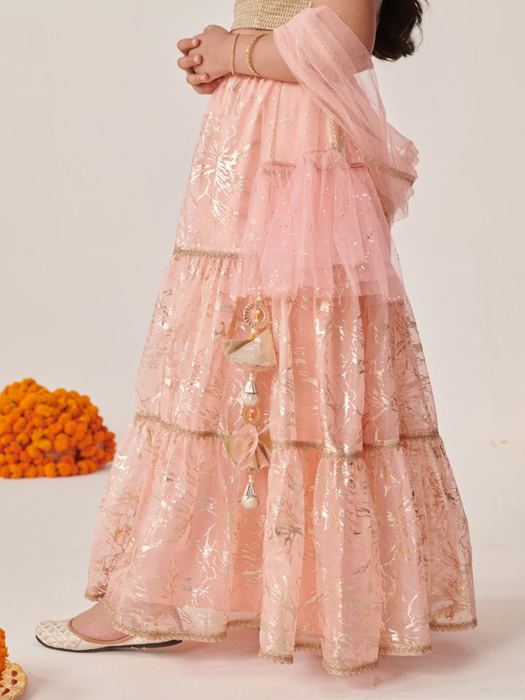 pspeaches Girls Printed Ready to Wear Lehenga & Blouse With Dupatta