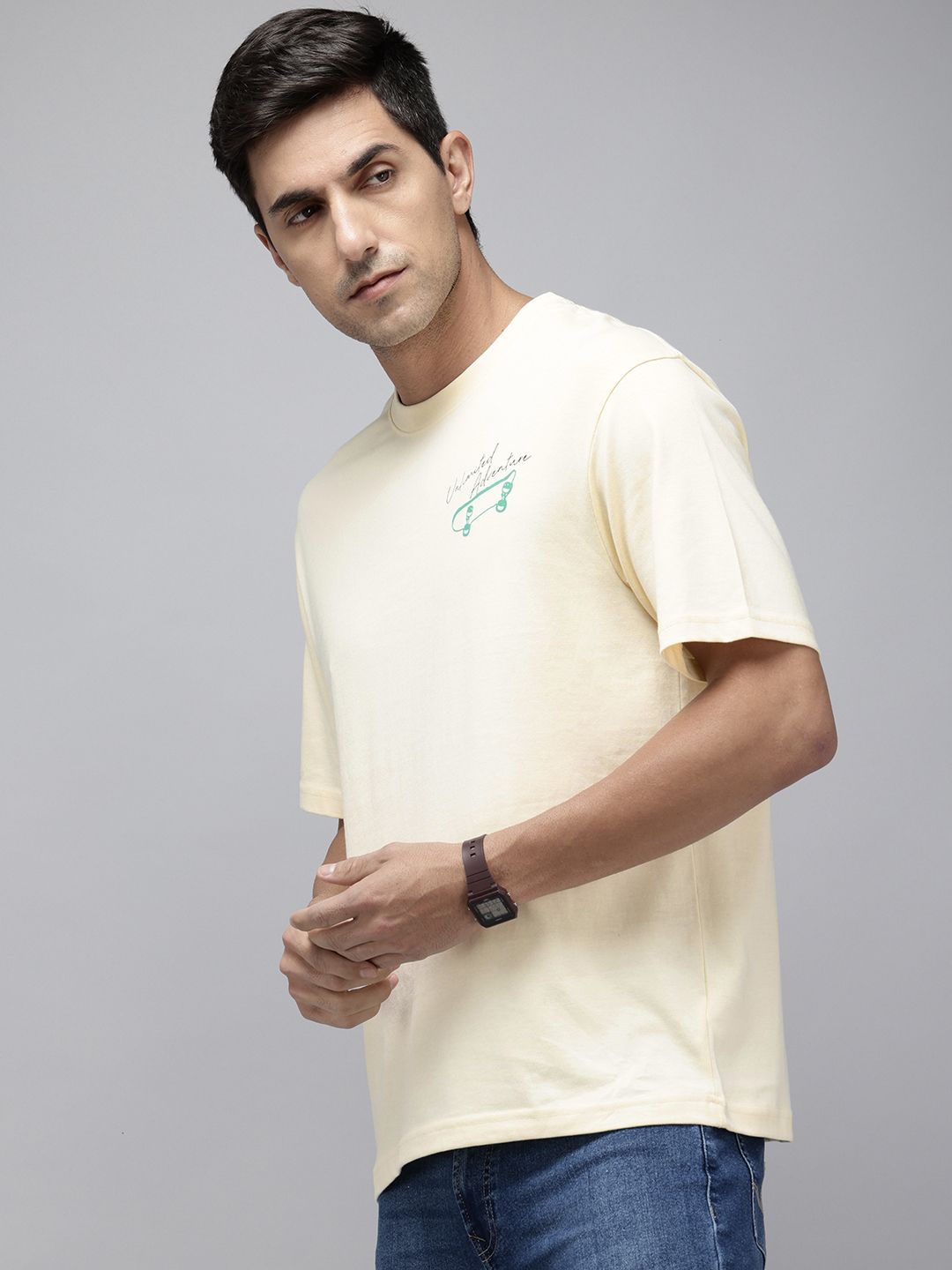 SPYKAR Graphic Printed Drop-Shoulder Sleeves Relaxed Fit T-shirt