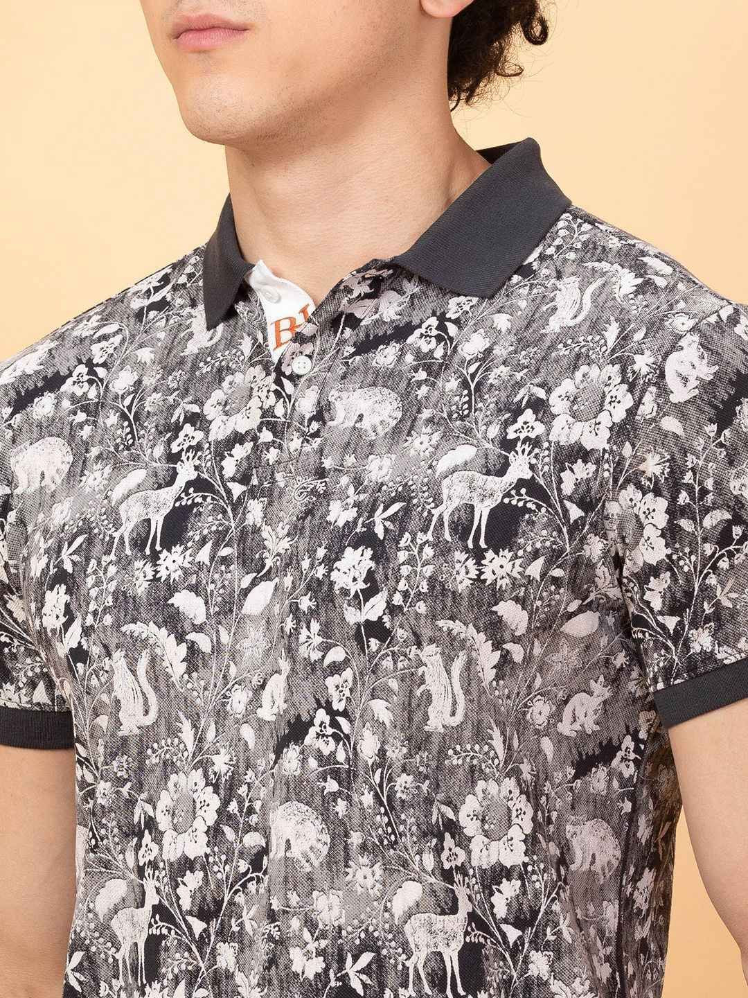 Being Human Men Floral Printed Polo Collar Pockets T-shirt