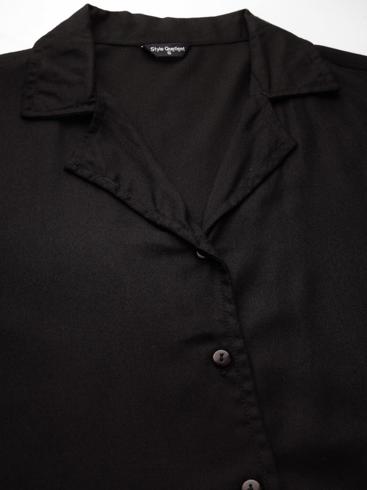 Style Quotient Black Cuban Collar Smart Cotton Formal Shirt