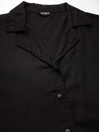 Style Quotient Black Cuban Collar Smart Cotton Formal Shirt