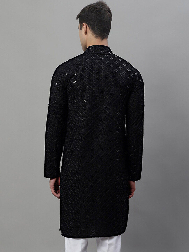 Jompers Mandarin Collar Ethnic Motifs Chikankari Sequined Kurta