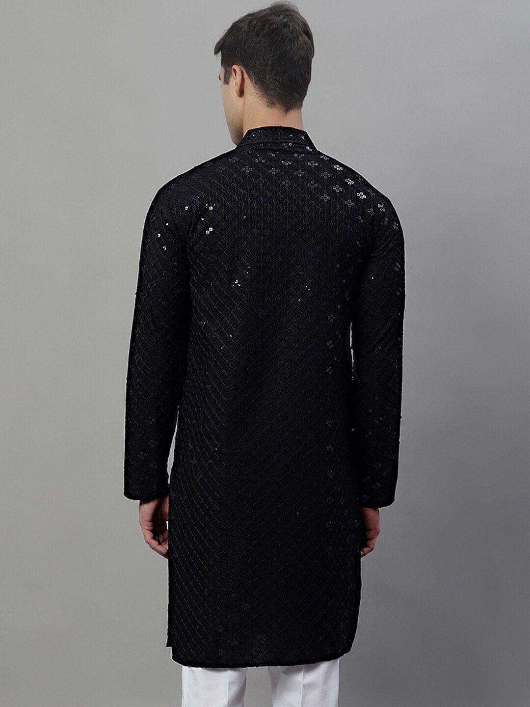 Jompers Mandarin Collar Ethnic Motifs Chikankari Sequined Kurta