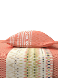 MYTRIDENT Ikkat Peach Sanskriti Flat 144TC King Cotton Bedsheet Set