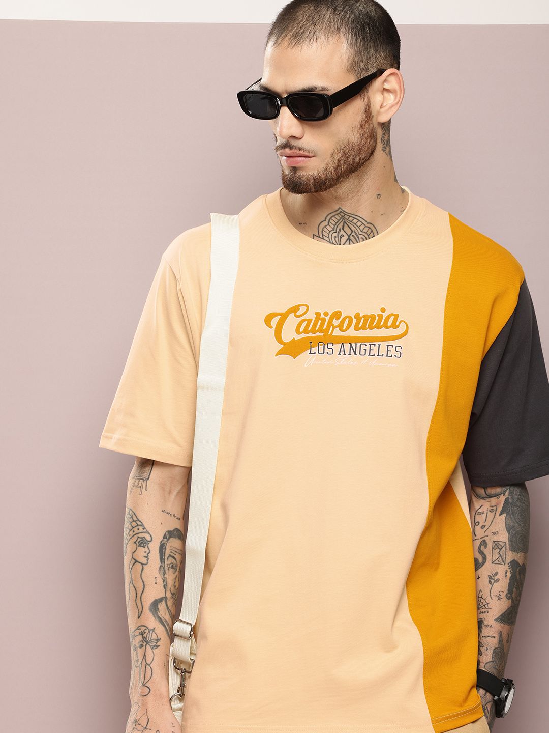 DILLINGER Men Varsity Printed Embossed Oversized T-shirt