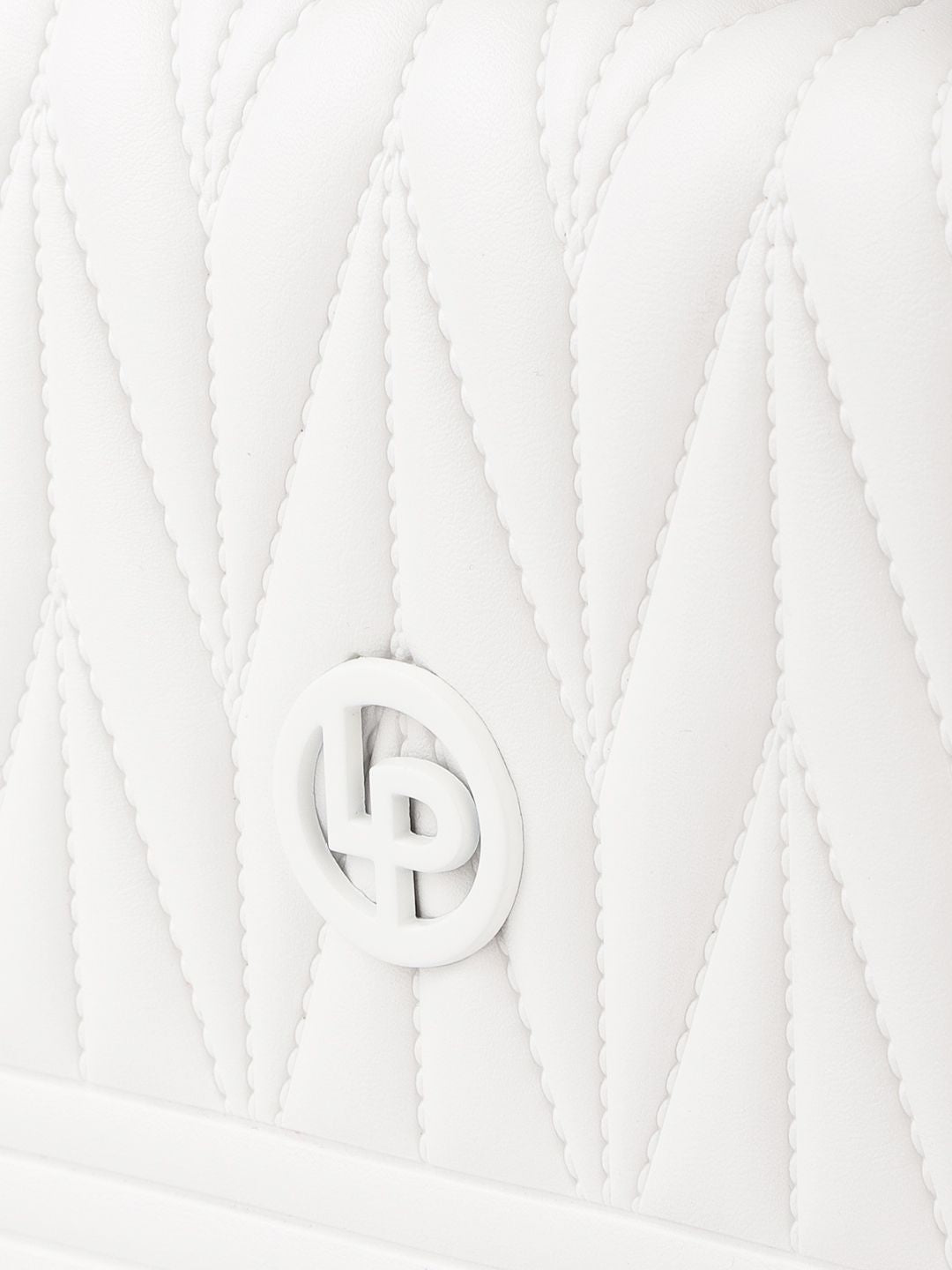 Lino Perros Women White Textured PU Structured Quilted Sling Bag