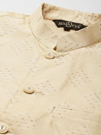 SOJANYA Mandarin Collar Straight Kurta with Pyjamas with Woven Design Nehru Jacket
