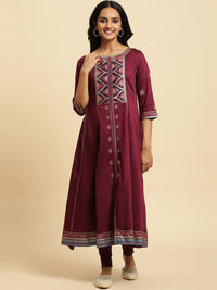 W Purple Ethnic Motifs Yoke Design Gotta Patti A-Line Kurta