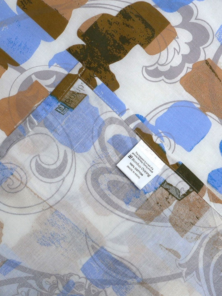 BOMBAY DYEING Allure White & Brown Printed 144 TC Pure Cotton Queen Fitted Bedsheet Set