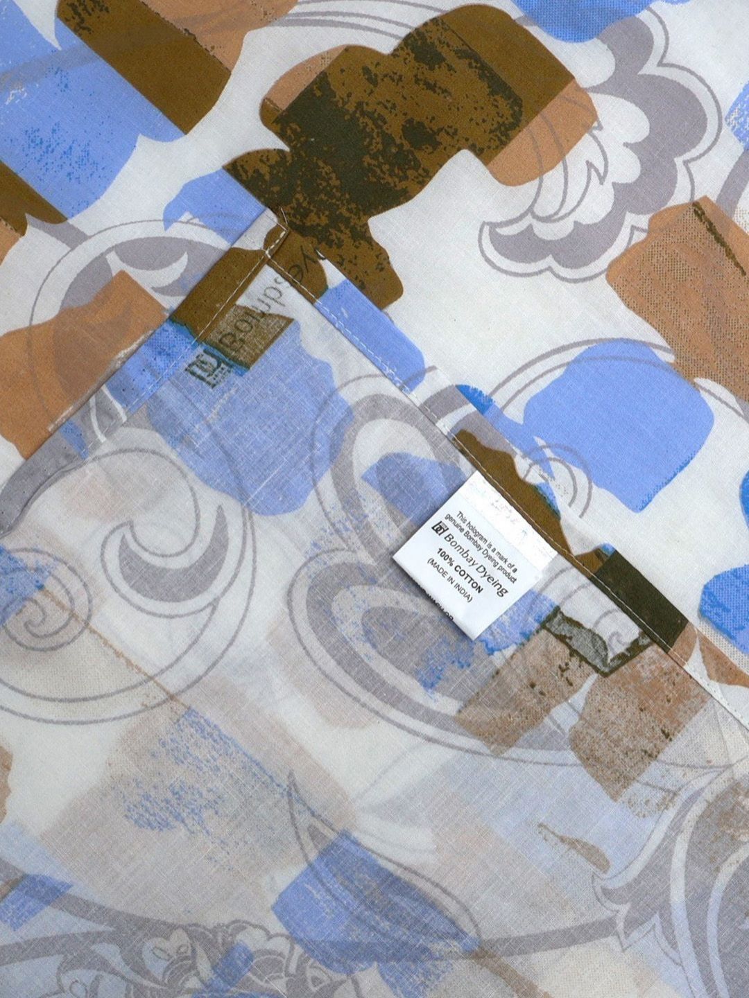 BOMBAY DYEING Allure White & Brown Printed 144 TC Pure Cotton Queen Fitted Bedsheet Set