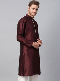 SOJANYA Men Burgundy Solid Straight Kurta