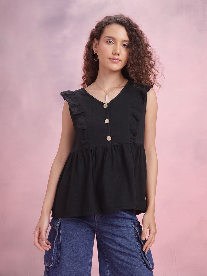 DressBerry Button Detail Ruffles A-Line Top