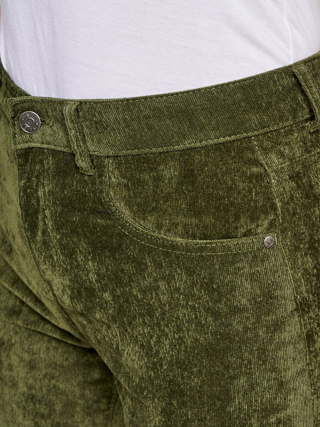 AND Women Olive Green Flared Trousers